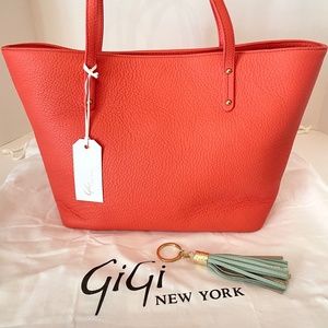 GIGI NEW YORK Made in USA Taylor Pebbled Leather Tote Tassel Key Fob Salmon